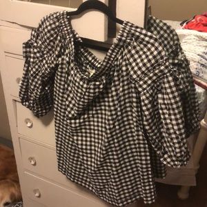 Max Studio off shoulder bow detail gingham top